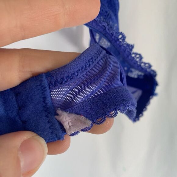 Savage X Bralette Women's Blue Lace Sheer Hook Eye Underwired - Picture 5 of 7